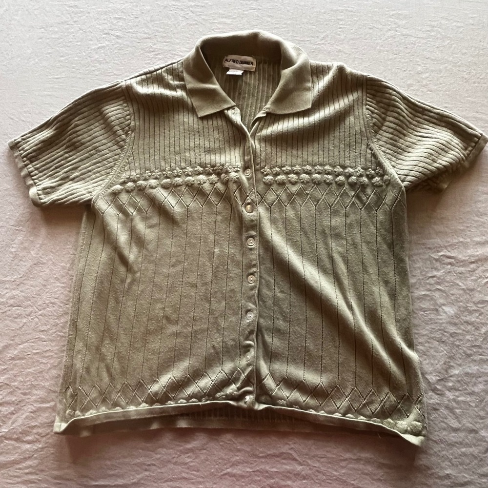 Alfred Dunner Womens Large‎ Sage Green Short Sleeve Knit Floral Sweater